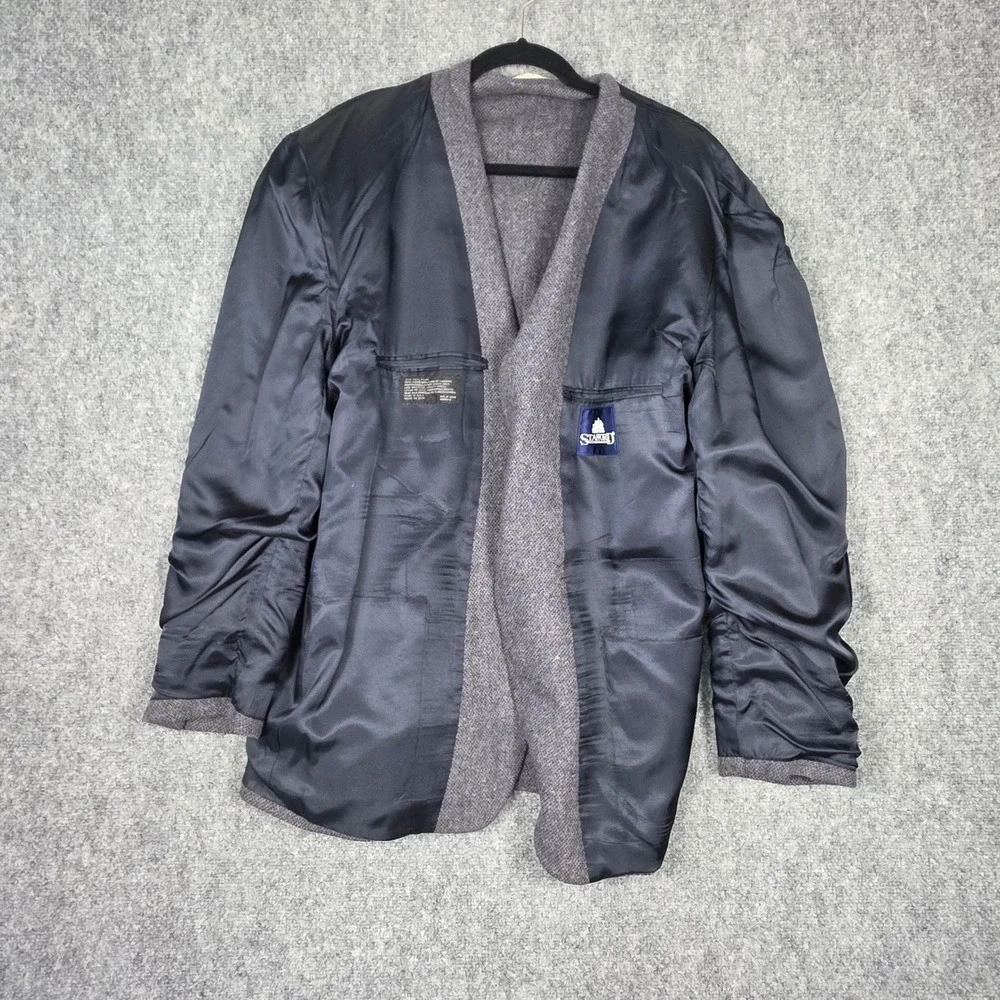 Stafford Blazer Mens 48R Grey‎ Lambswool Donegal Flecked Tweed Elbow Patches USA